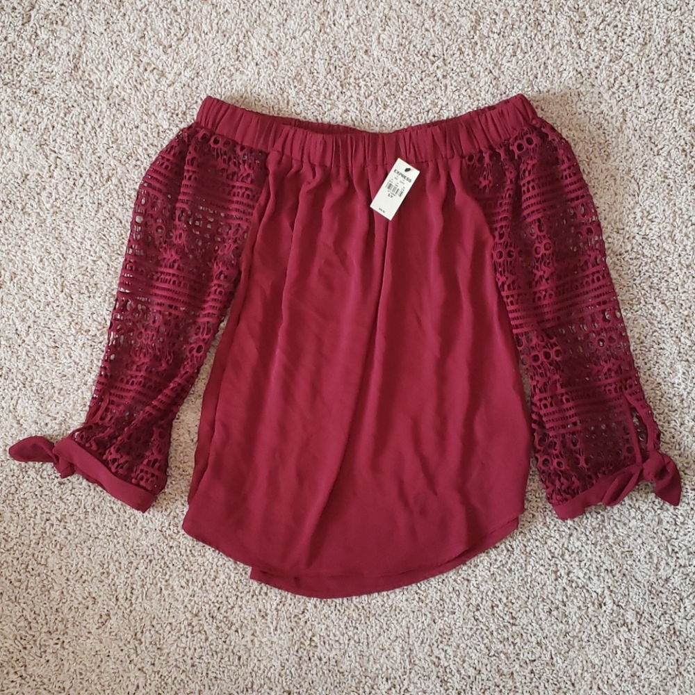 Express Maroon Off the Shoulder Top Size Small